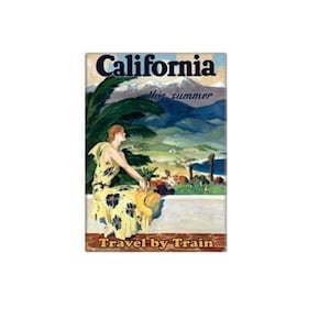 3.5&quot; Compact Mirror - California - This Summer Travel by Train - Vintage Poster Reproduction