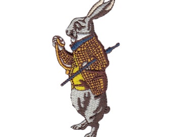 2.88&quot; Embroidered Iron On Patch - Alice in Wonderland - The White Rabbit with Clock - Classic Illustration