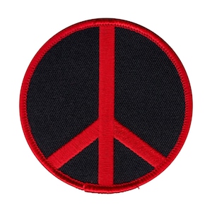 3&quot; Embroidered Iron on Patch - Red On Black Peace Sign - Cut Out To The Shape Of The Design