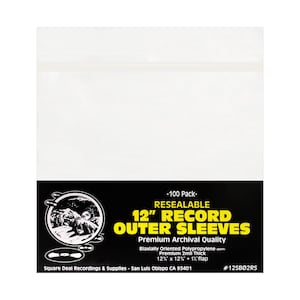 12&quot; Archival Resealable LP Record Outer Sleeves - Super Clear Premium 2 Mil Thick  BOPP  #12SB02RS