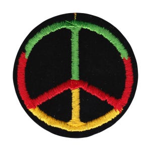 3&quot; Embroidered Iron on Patch - Rasta Colored Peace Sign - Cut Out To The Shape Of The Design