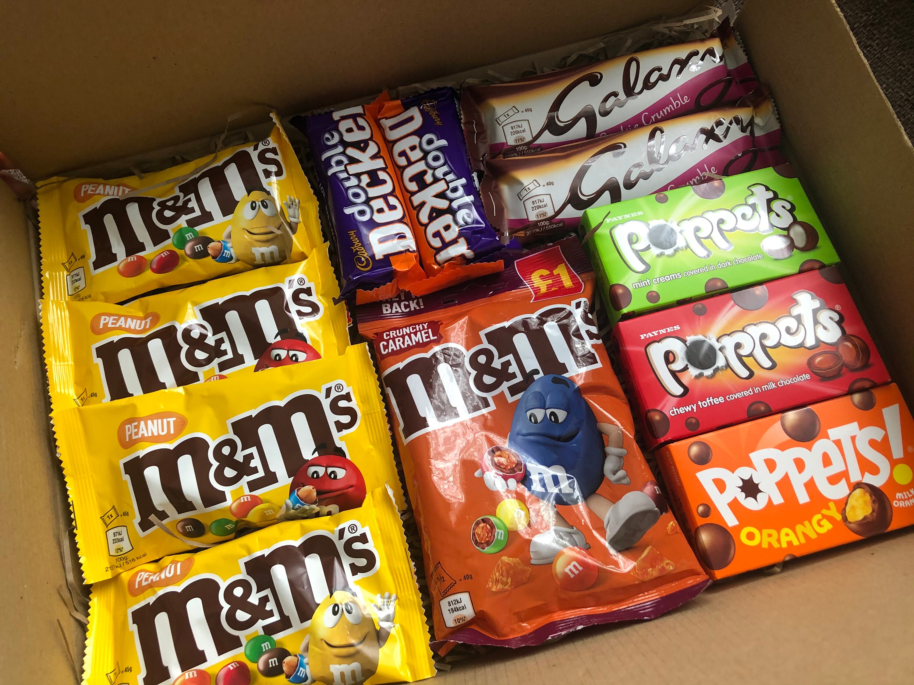 Chocolate box M&Ms Cadbury galaxy and Poppets Etsy