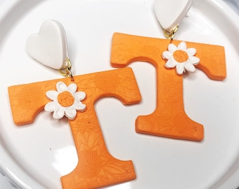 Pendientes texturizados de Tennessee, pendientes de margaritas, cuadros naranjas y blancos, Voluntarios de la Universidad de Tennessee, pendientes Vols, regalos de Tennessee