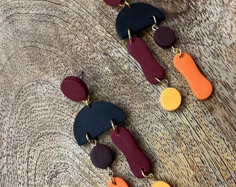 Autumn Colors Geometric Chandelier Earrings, Lightweight Statement Earrings, Handmade Polymer Clay Earrings, Gifts for Her