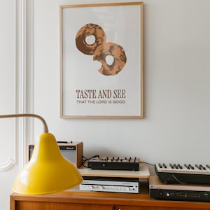 Salmo 34 Prove e Veja por Barnabé Studio | Pôster de Donut | Arte de Parede Cristã | Decoração de Cozinha Cristã | Impressão de Donut | Decoração Cristã para Crianças