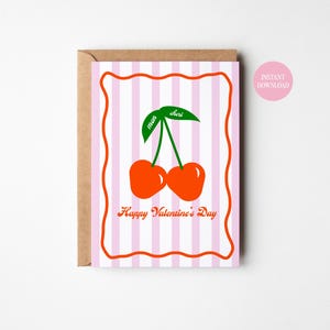 Cartão de felicitações para impressão Mon Cheri | Download instantâneo | Dia dos Namorados | Cartão de cereja em formato de coração | 5x7 | Impressão digital | Cartão em branco