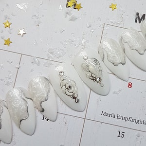 White silver wedding nails, bridal white nails,winter white nails, winter bridal press on nails