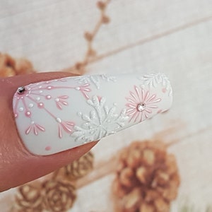 Christmas pink harmony, Christmas press on nails, cute snowflakes, pink Christmas nails, winter nails, festive nails party nails, white nails image 6