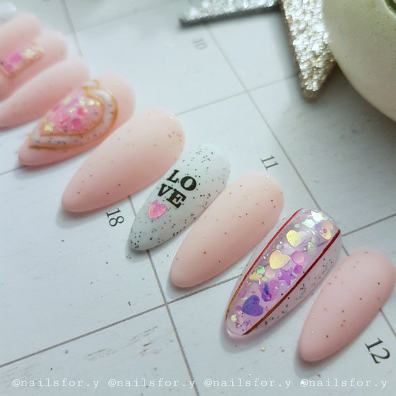 Valentine's Day Press On Nails Short Length False Nails Red Small Love Heart