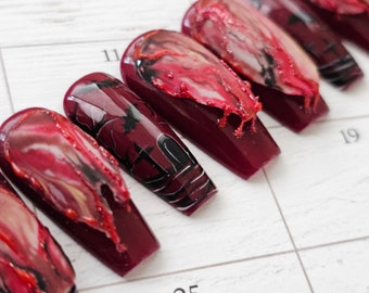 Halloween press on nails | bloody nails | bloody red nails | the dark side of death | bloody halloween nails | real bloody nails |