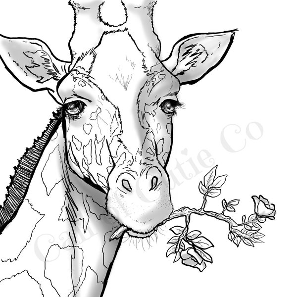 Giraffe Coloring Page/ Animal Coloring Page