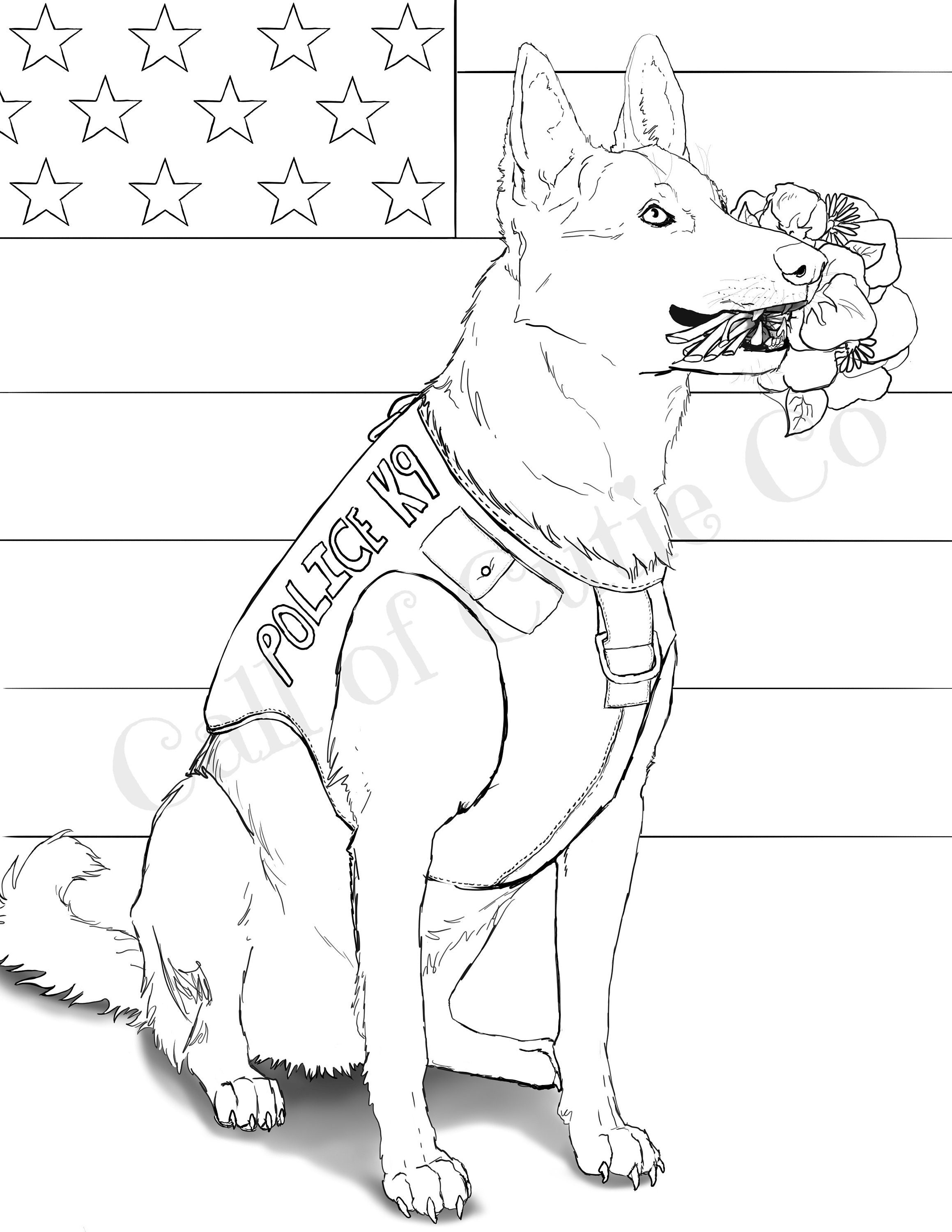 Police Dog Coloring Page/animal Color Sheets/dog Coloring | Etsy UK