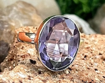 Amethyst 925 Sterling Silber Ring, Lila Edelstein Silber Ring, echter Amethyst Ring, Amethyst Silber Edelstein Ring, Februar Birthstone