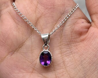 Dainty Amethyst Pendant, 925 Sterling Silver Necklace, February Birthstone