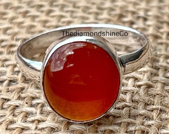 Orange Carnelian Gemstone Ring, Boho Sterling Silver Ring