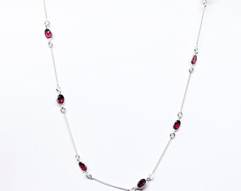 Roter Granat Silber Halskette, Silber Kette Halskette, Edelstein Halskette, Charm Halskette, kleine Granat Halskette, leichte Halskette für Frauen