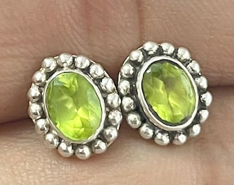 Handmade Peridot Sterling Silver Studs, Gemstone Earrings