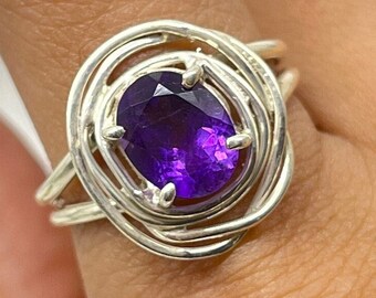 Handmade Sterling Silver Amethyst Ring, February Birthstone