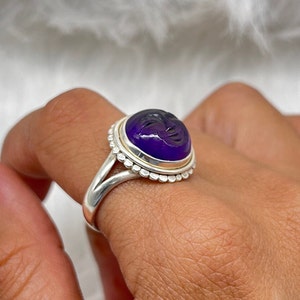 Face Carving Amethyst Ring, Amethyst Gesicht Ring, Mond Gesicht Silber Ring, Gesicht Carving Ring, Amethyst Gesicht geschnitzt Silberring Bild 6