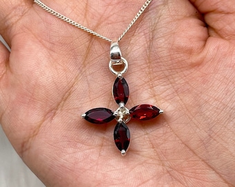Garnet Dangle Earrings, Sterling Silver, Handmade Jewelry