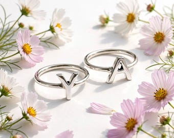 Dainty Initial Sterling Silver Ring • Custom Letter Ring