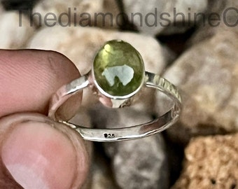 Green Tourmaline 925 Sterling Silver Ring, Dainty Oval Green Tourmaline Ring, Handmade Minimaslit Tourmaline Silver Ring For Gifts