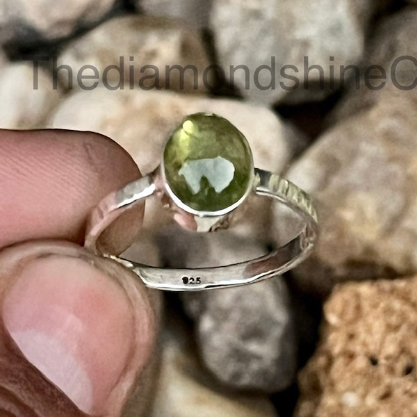 Grüner Turmalin 925 Sterling Silber Ring, Ovaler grüner Turmalin Ring, handgemachter Minimaslit Turmalin Silberring für Geschenke