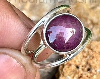 Handmade Natural Ruby Sterling Silver Ring, Boho Double Band