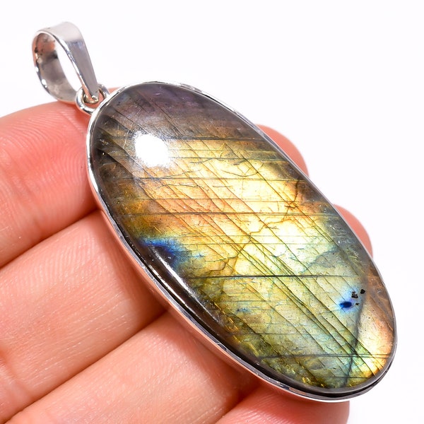 Natural Labradorite 925 Sterling Silver Pendant Yellow Labradorite gemstone Pendant, Solid Silver 925 Silver pendant, Pendant For Women Gift