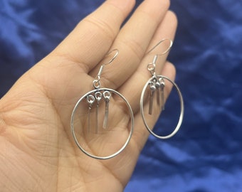 925 Sterling Silver Dangle Hoop Earring, Sterling Silver Open Circle Hoop Dangle Drop Earrings Handmade Boho Silver Dangle Earring For Women