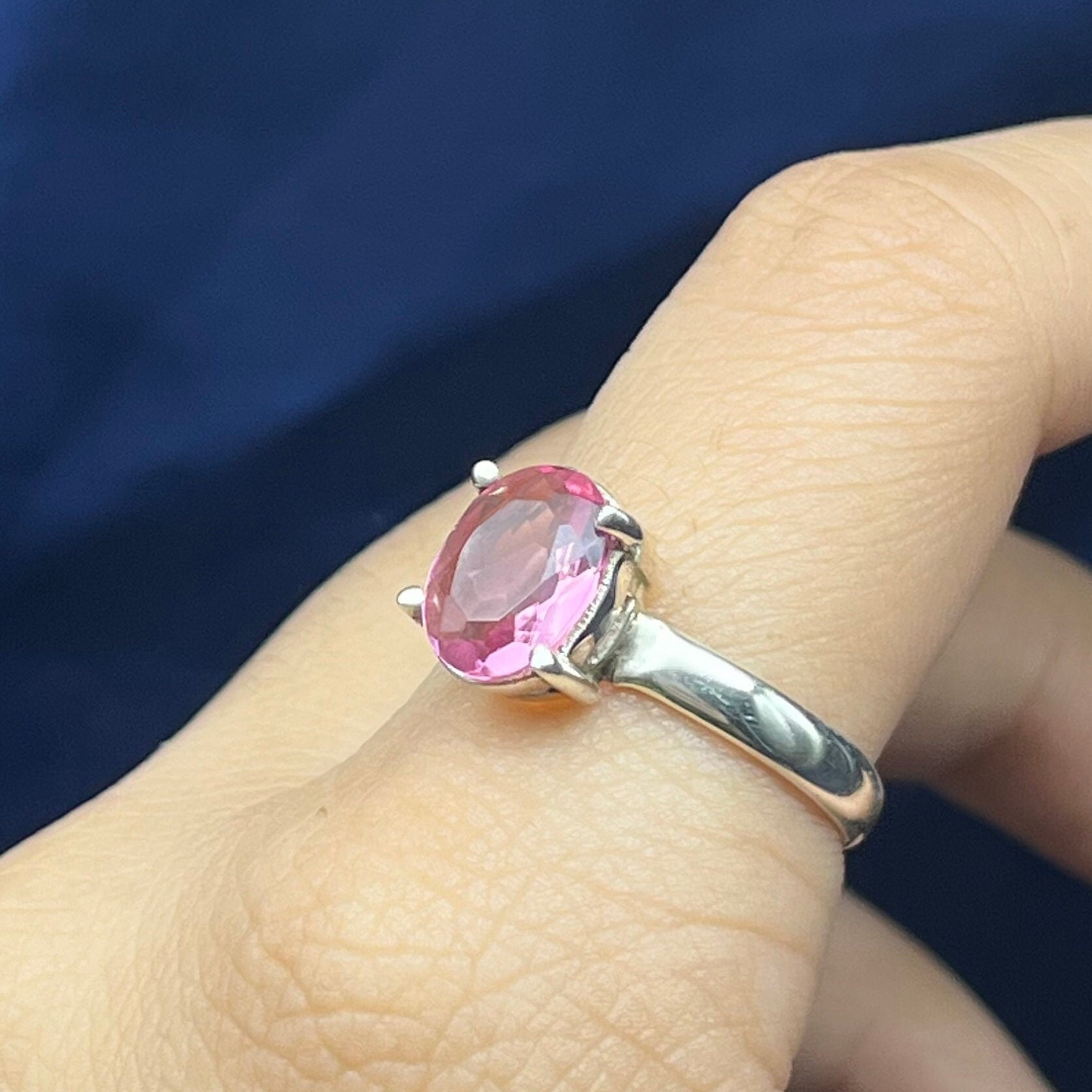 Solid 925 Sterling Silver Pink Crystal Ring: Oval Gemstone - Etsy