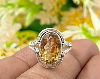 Handmade 925 Sterling Silver Natural Citrine Ring For Girls/Women, Handmade Valentine's Day Gift For Her