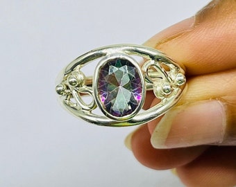 Anillo de plata de ley con topacio místico, regalo de aniversario hecho a mano