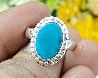 Arizona Turquoise Ring, 925 Sterling Silver, Natural Arizona Turquoise Ring, Blue Turquoise Silver Ring, Handmade Boho Turquoise Jewelry