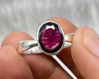 Bague tourmaline pastèque, bague en argent sterling 925, bague multitourmaline, bague délicate tourmaline pastèque pour femme, cadeaux de pierre de naissance