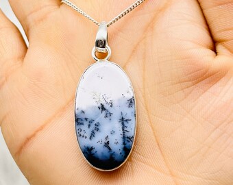 Natural Dendrite Agate 925 Sterling Silver Pendant