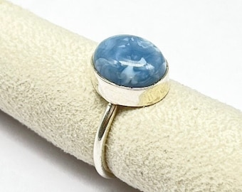 Blue Opal Sterling Silver Ring, Handmade Gemstone Jewelry