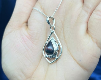 Black Opal Sterling Silver Pendant, Teardrop Gemstone