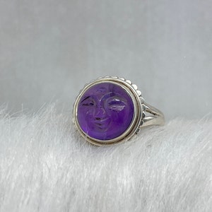 Face Carving Amethyst Ring, Amethyst Gesicht Ring, Mond Gesicht Silber Ring, Gesicht Carving Ring, Amethyst Gesicht geschnitzt Silberring Bild 8