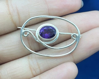 925 Sterling Silver Brooches For Women, Silver Celtic Shawl Pin Brooch Silver Pin Statement Brooch Amethyst Silver Brooches Celtic Scraf Pin