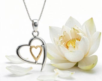 Citrine Heart Pendant Necklace, Sterling Silver, November Birthstone