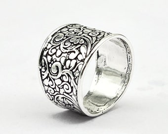 Carved Silver Smooth 925 Sterling Silver Designer Band Ring For Women,Handmade Silver Carved Band Ring, Silver Band Ring, Present For Women