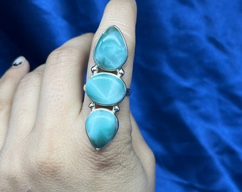 Natural Hemimorphite 925 Sterling Silver Ring, Vintage Boho Style