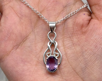 Amethyst Silber Anhänger, Natürliche Amethyst Edelstein Silber Halskette, Oval Cut Amethyst Anhänger, Amethyst Silber Schmuck, Anhänger für Frauen