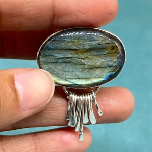 Labradorite Silver Brooch, 925 Sterling Silver Brooch, Labradorite Gemstone Silver Brooch, Brooches For Women, Celtic Shawl Pin Brooches