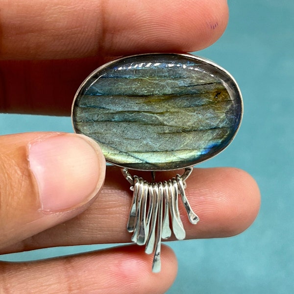 Broche en argent labradorite, broche en argent sterling 925, broche en argent avec pierres précieuses labradorite, broches pour femme, broches châle celtique