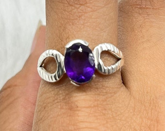 Bague en argent améthyste, bague améthyste violette, bague améthyste en argent sterling 925, bijoux en argent améthyste, bague en argent améthyste bohème pour femme