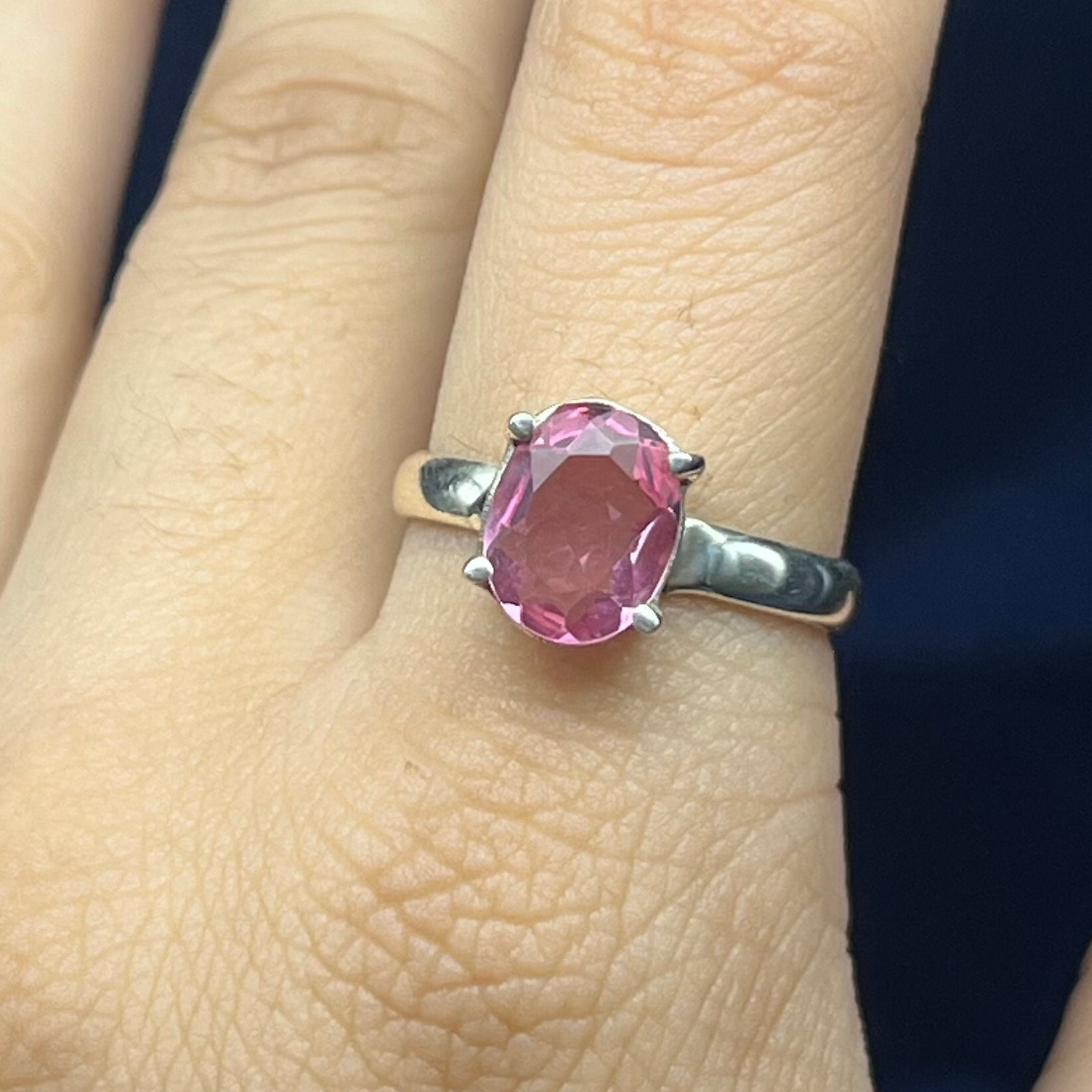 Solid 925 Sterling Silver Pink Crystal Ring: Oval Gemstone - Etsy