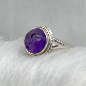 Face Carving Amethyst Ring, Amethyst Gesicht Ring, Mond Gesicht Silber Ring, Gesicht Carving Ring, Amethyst Gesicht geschnitzt Silberring Bild 5