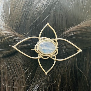 Sterling Silver Moonstone Hair Brooch Pin, Celtic Scarf Pin